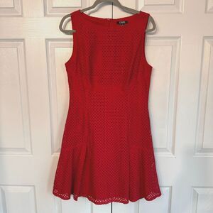 Chaps 14 Sleeveless Women's Fit Flare Red Lace Over Layer Party Dress